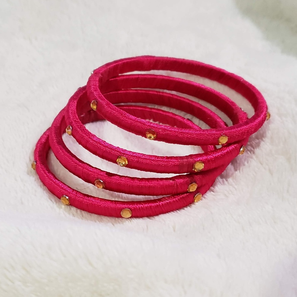 New Pink bangles with silk thread party we…